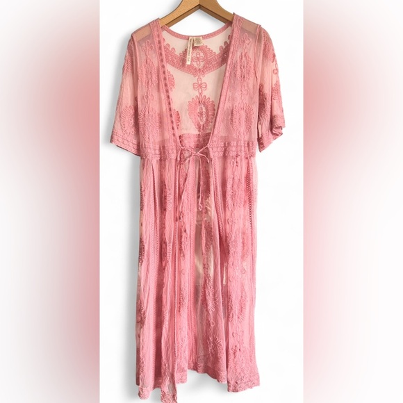 Forgotten Grace Womens Pink Lace Kimono Fairy Core Boho Festival Ethereal Small - Picture 1 of 9